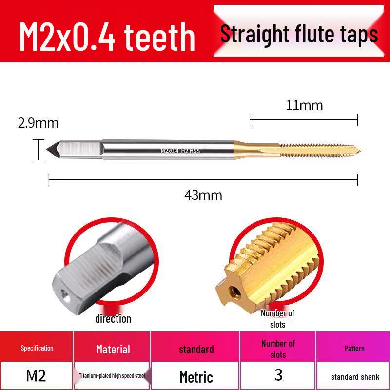 Jundingying M2x0.4 Titanium Coated Spiral Tap Drill Bit
Jundingying M2x0.4 Titanium Coated Spiral Tap Drill Bit