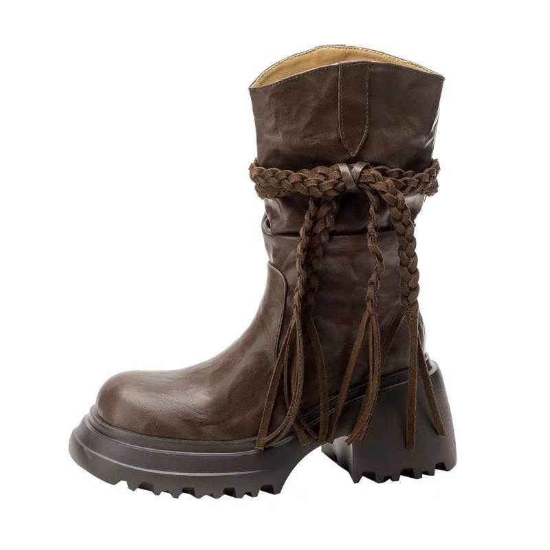 Retro tassel pleated piled boots women s autumn and winter new versatile thin round head thin Martin boots 35 темно-коричневого кольору
Retro tassel pleated piled boots women s autumn and winter new versatile thin round head thin Martin boots 35 темно-коричневого кольору