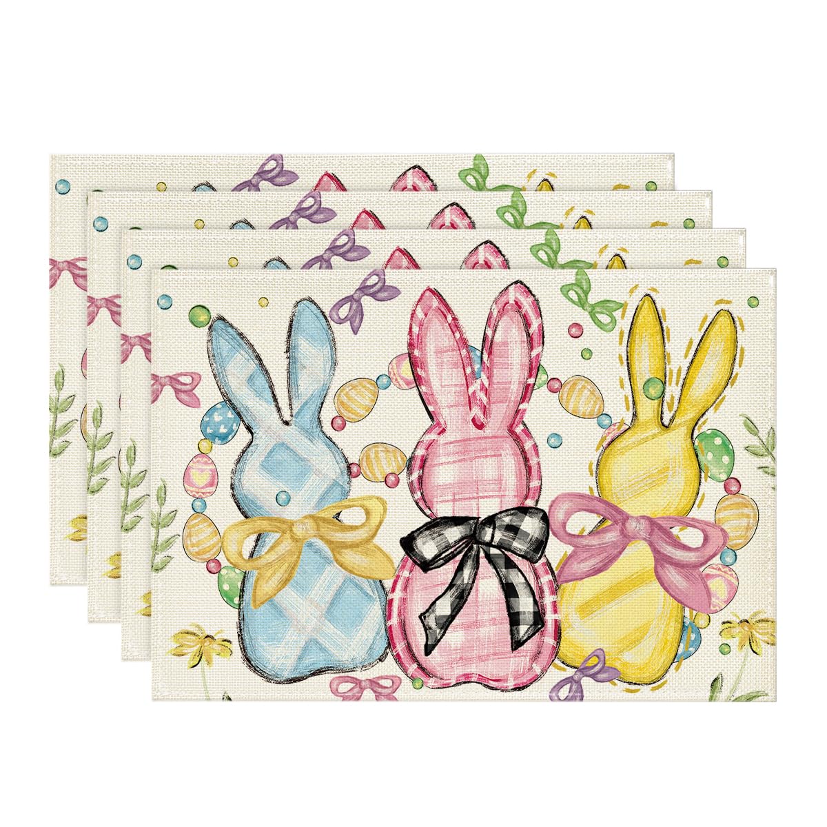 Bunny Rabbits Eggs Easter Placemats Set of 4, 12x18 Inch Floral Bow Seasonal Spring Holiday Table Mats for Party Kitchen Dining Decoration 12 x 18 , Rectangular 4 Pcs
Bunny Rabbits Eggs Easter Placemats Set of 4, 12x18 Inch Floral Bow Seasonal Spring Holiday Table Mats for Party Kitchen Dining Decoration 12 x 18 , Rectangular 4 Pcs