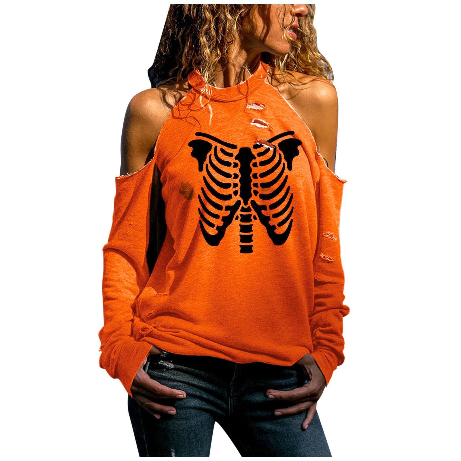 (SU)Женская мода, повседневный топ с длинным рукавом и открытыми плечами с принтом на Хэллоуин
(SU)Женская мода, повседневный топ с длинным рукавом и открытыми плечами с принтом на Хэллоуин