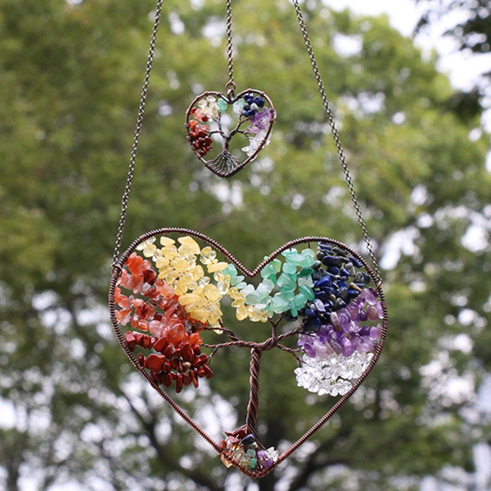 Natural Crystal Gravel Stone Tree of Life 7 Chakra Pendant Copper Wire Wrap Double Love Heart Car Hanging Wind Chime Wall Decor
Natural Crystal Gravel Stone Tree of Life 7 Chakra Pendant Copper Wire Wrap Double Love Heart Car Hanging Wind Chime Wall Decor