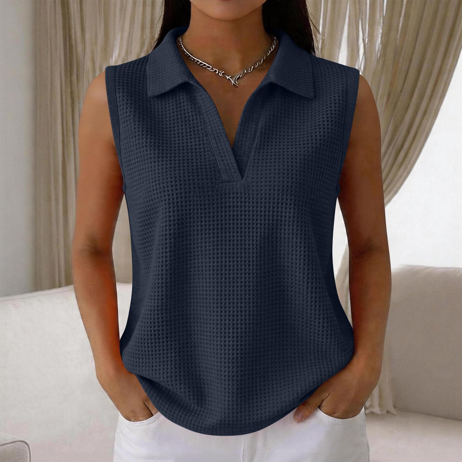 Sleeveless Waffle Knit Collared V Neck Top for Women Casual Loose Fit Pullover Lightweight Blouse Shirt XL тёмно-синий
Sleeveless Waffle Knit Collared V Neck Top for Women Casual Loose Fit Pullover Lightweight Blouse Shirt XL тёмно-синий