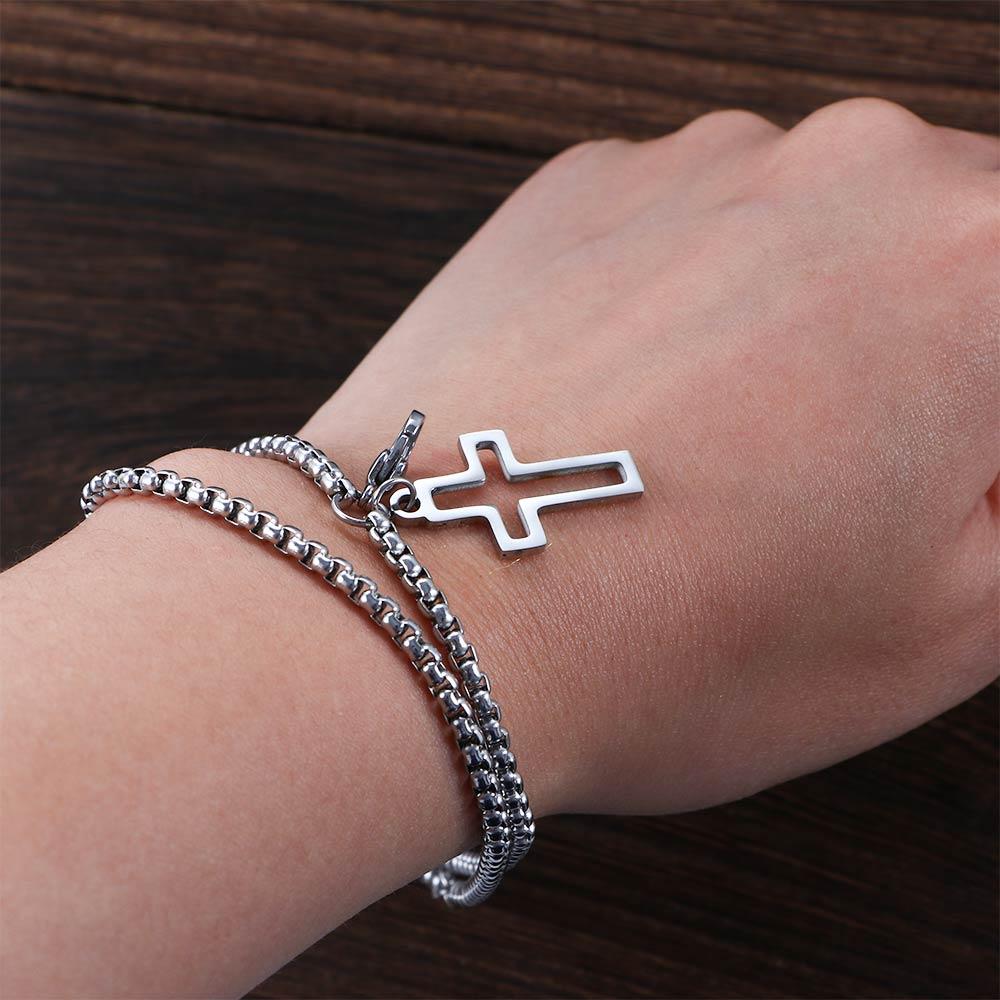 With Cross Charms Hip hop Punk Hollow Rolo Chain Men Jewelry Double Strand Stainless Steel Bracelet
With Cross Charms Hip hop Punk Hollow Rolo Chain Men Jewelry Double Strand Stainless Steel Bracelet