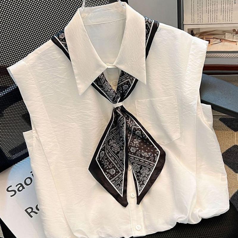 women sleeveless button down shirt with paisley scarf tie collar casual solid color loose fit blouse S білий
women sleeveless button down shirt with paisley scarf tie collar casual solid color loose fit blouse S білий