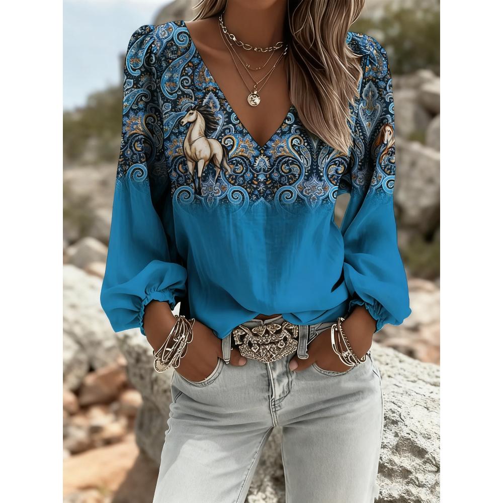 Printed vintage V-neck women s geometric print long-sleeved top, vintage western-style V-neck women s shirt. Christmas and New Year gift. S синий
Printed vintage V-neck women s geometric print long-sleeved top, vintage western-style V-neck women s shirt. Christmas and New Year gift. S синий