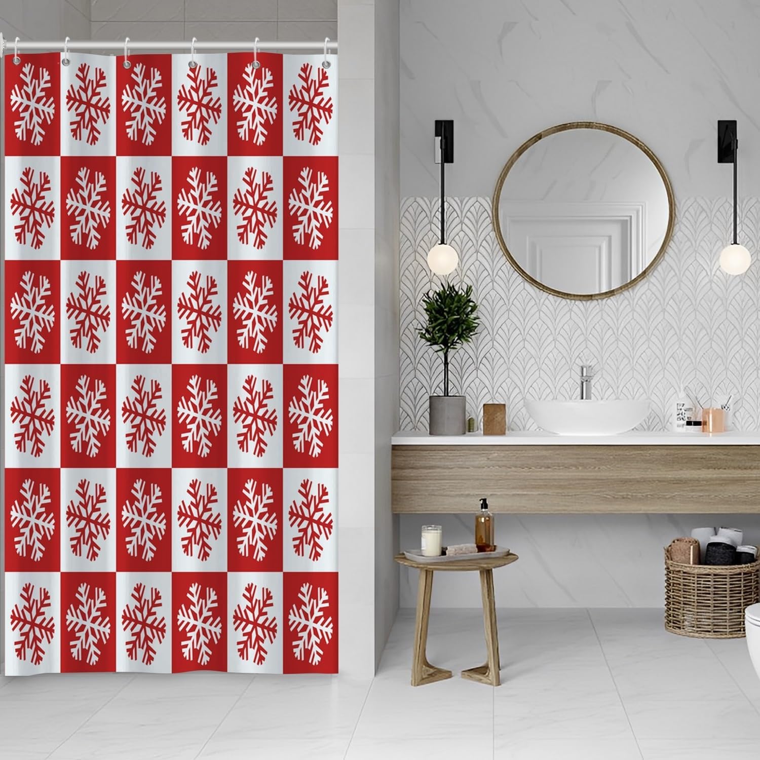 Christmas Shower Curtain For Bathroom Red X-Mas Shower Curtain Set With Hooks Elk Christmas Trees Snowflakes Decor Waterproof W60H190(CM)-1 Pcs
Christmas Shower Curtain For Bathroom Red X-Mas Shower Curtain Set With Hooks Elk Christmas Trees Snowflakes Decor Waterproof W60H190(CM)-1 Pcs