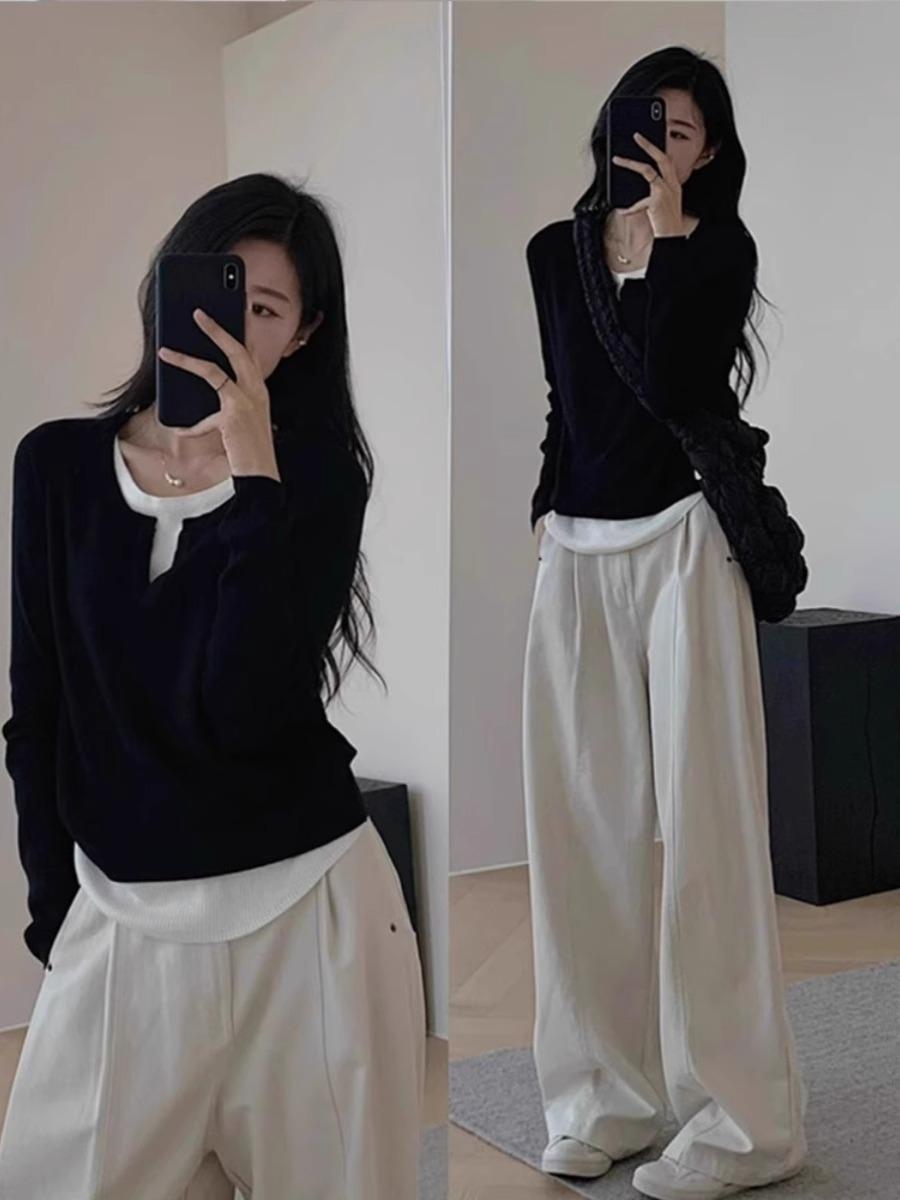 Женский черный свитер-топ из двух частей с V-образным вырезом - Облегающий крой, Длинный рукав, Вязаный для ранней осени
Женский черный свитер-топ из двух частей с V-образным вырезом - Облегающий крой, Длинный рукав, Вязаный для ранней осени