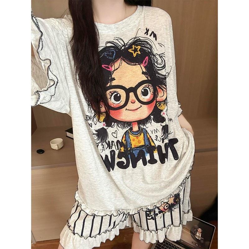 Cartoon Girl Short Sleeved Pajama Set Women s Lace Striped Home Clothes XXXL білий
Cartoon Girl Short Sleeved Pajama Set Women s Lace Striped Home Clothes XXXL білий