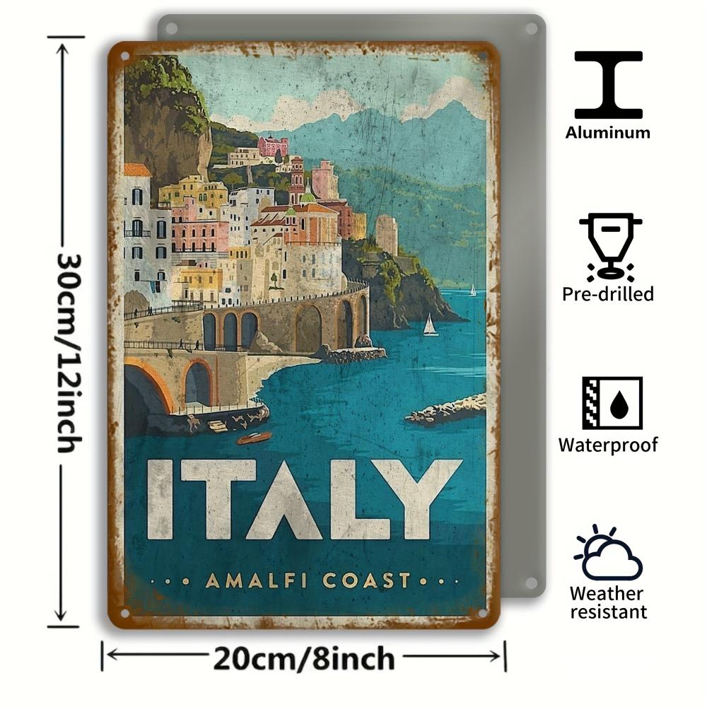 1 шт. Металлическая винтажная табличка Амальфитанское побережье Италия Ретро постер для путешествий Водонепроницаемая Атмосферостойкая С предварительно просверленными отверстиями для декора домашнего бара 20x30cm
1 шт. Металлическая винтажная табличка Амальфитанское побережье Италия Ретро постер для путешествий Водонепроницаемая Атмосферостойкая С предварительно просверленными отверстиями для декора домашнего бара 20x30cm