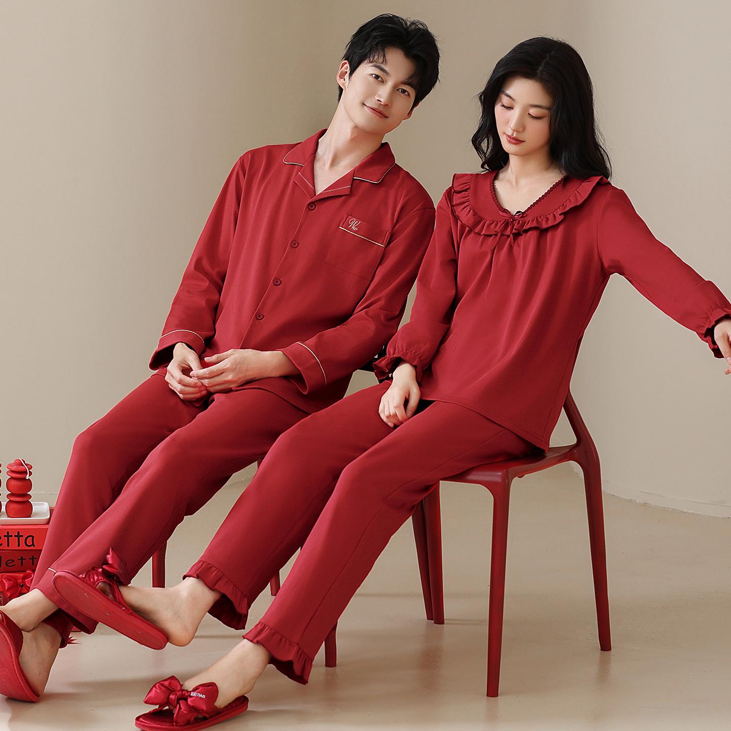 Couple s Wine Red Cotton Pajamas Set - Wedding & Festive Home Wear for Spring & Autumn Women M (80-100 jin) вина червоного кольору
Couple s Wine Red Cotton Pajamas Set - Wedding & Festive Home Wear for Spring & Autumn Women M (80-100 jin) вина червоного кольору