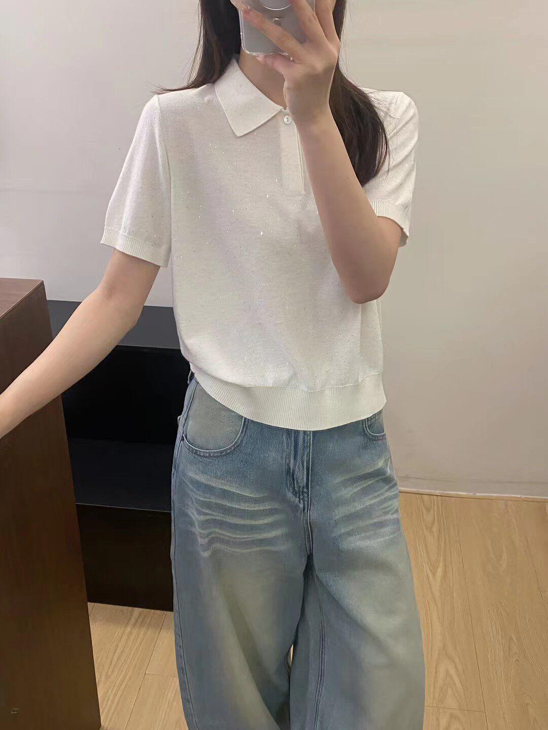 Korean Style Glitter Rhinestone Polo Knit Top for Women - Short Sleeve, Summer Casual Slim Fit One Size білий
Korean Style Glitter Rhinestone Polo Knit Top for Women - Short Sleeve, Summer Casual Slim Fit One Size білий