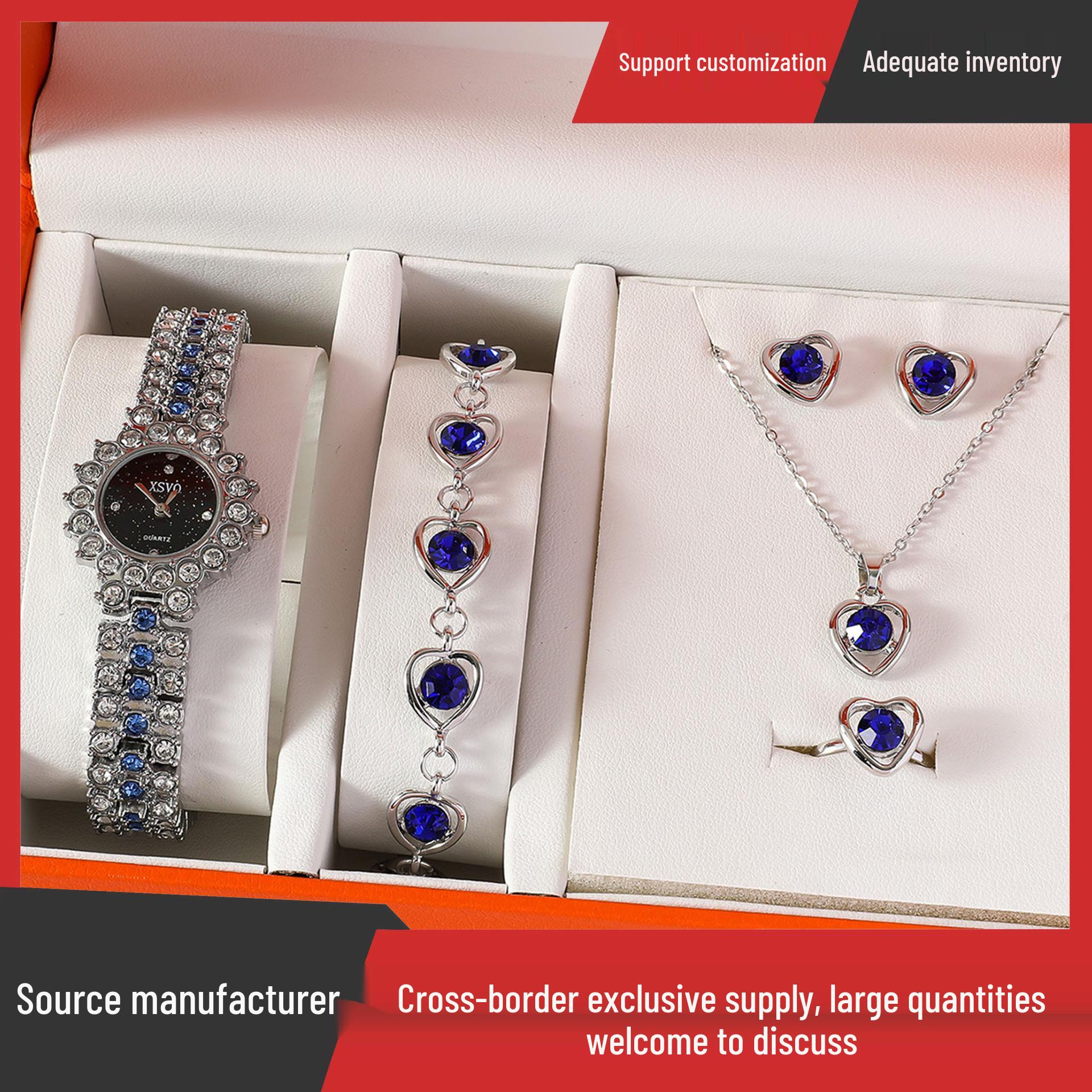 Sapphire Heart Women s Watch & Jewelry Set: Quartz Watch, Bracelet, Ring, Stud Earrings, Necklace
Sapphire Heart Women s Watch & Jewelry Set: Quartz Watch, Bracelet, Ring, Stud Earrings, Necklace