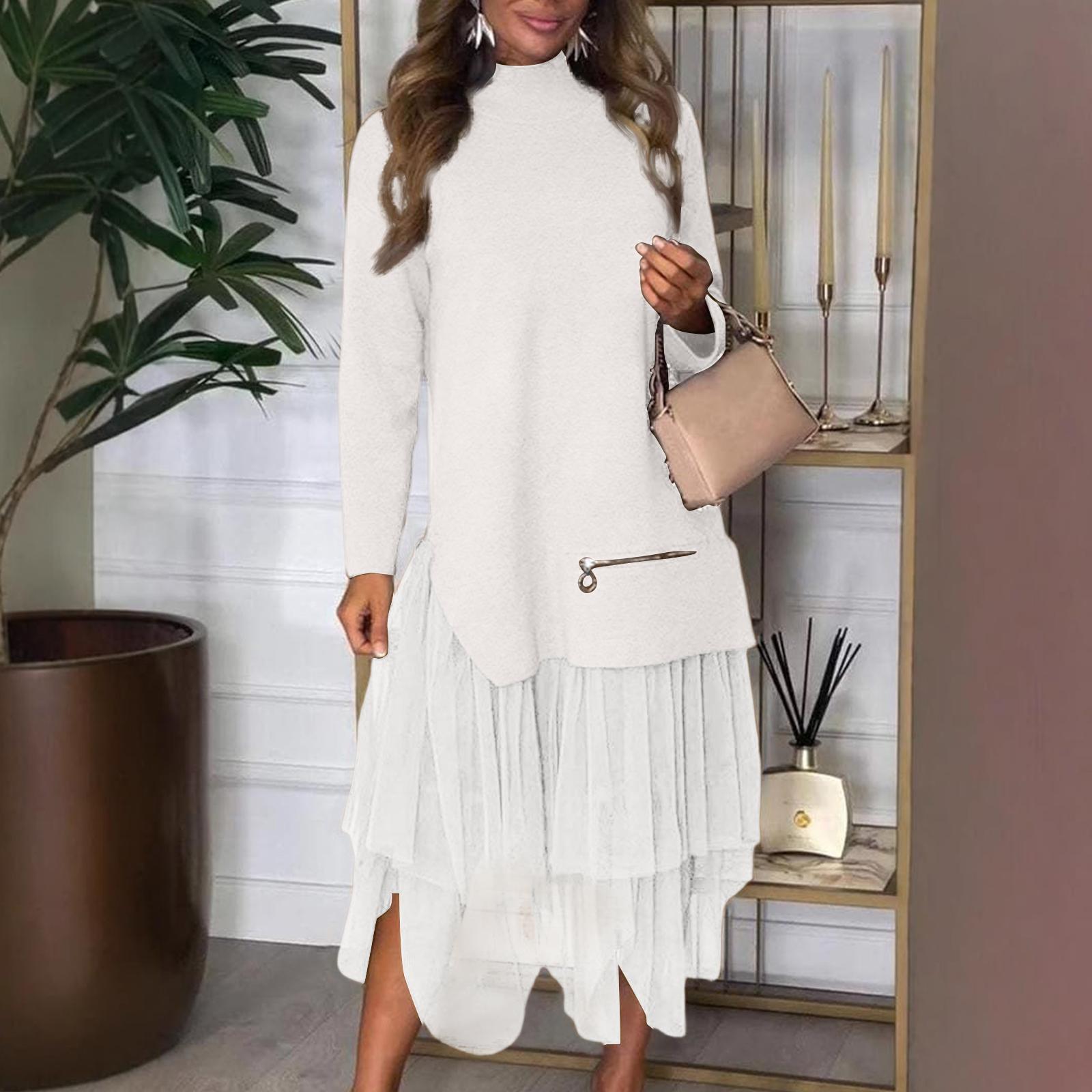 Women’s Long Sleeve Mock Neck Knit Top with Asymmetrical Hem and Layered Mesh Skirt Casual Loose Fit Dress XL білий
Women’s Long Sleeve Mock Neck Knit Top with Asymmetrical Hem and Layered Mesh Skirt Casual Loose Fit Dress XL білий
