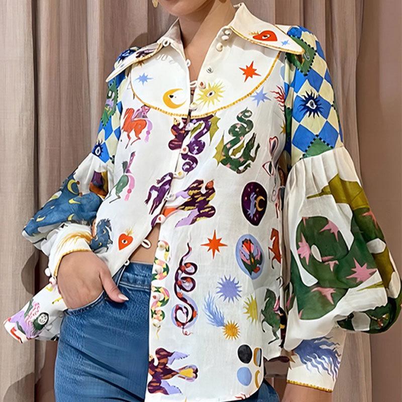 Women s Graffiti Print Loose Cardigan Shirt with Turn-down Collar and Lantern Long Sleeves S
Women s Graffiti Print Loose Cardigan Shirt with Turn-down Collar and Lantern Long Sleeves S