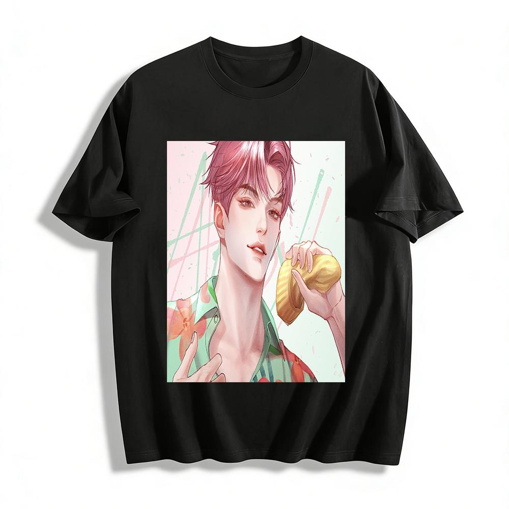 Summer Trendy Pink-haired Handsome Guy Print Short-sleeve Shirt Casual Vacation Loose Top Pure cotton T-shirt XXS
Summer Trendy Pink-haired Handsome Guy Print Short-sleeve Shirt Casual Vacation Loose Top Pure cotton T-shirt XXS