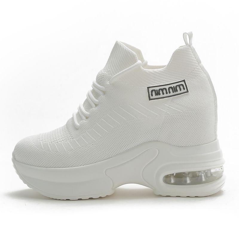 Супер Толстая Подошва Высокие Кроссовки на Платформе 2025 Лето Новые Дышащая Сетка Женская Удобная Обувь Повседневная Обувь для Женщин 39 белый
