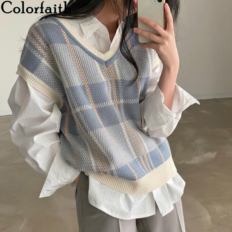 Colorfaith 2023, новинка зимы и весны, женские свитера, пуловеры, жилет без рукавов, клетчатый трикотаж большого размера, топы
Colorfaith 2023, новинка зимы и весны, женские свитера, пуловеры, жилет без рукавов, клетчатый трикотаж большого размера, топы