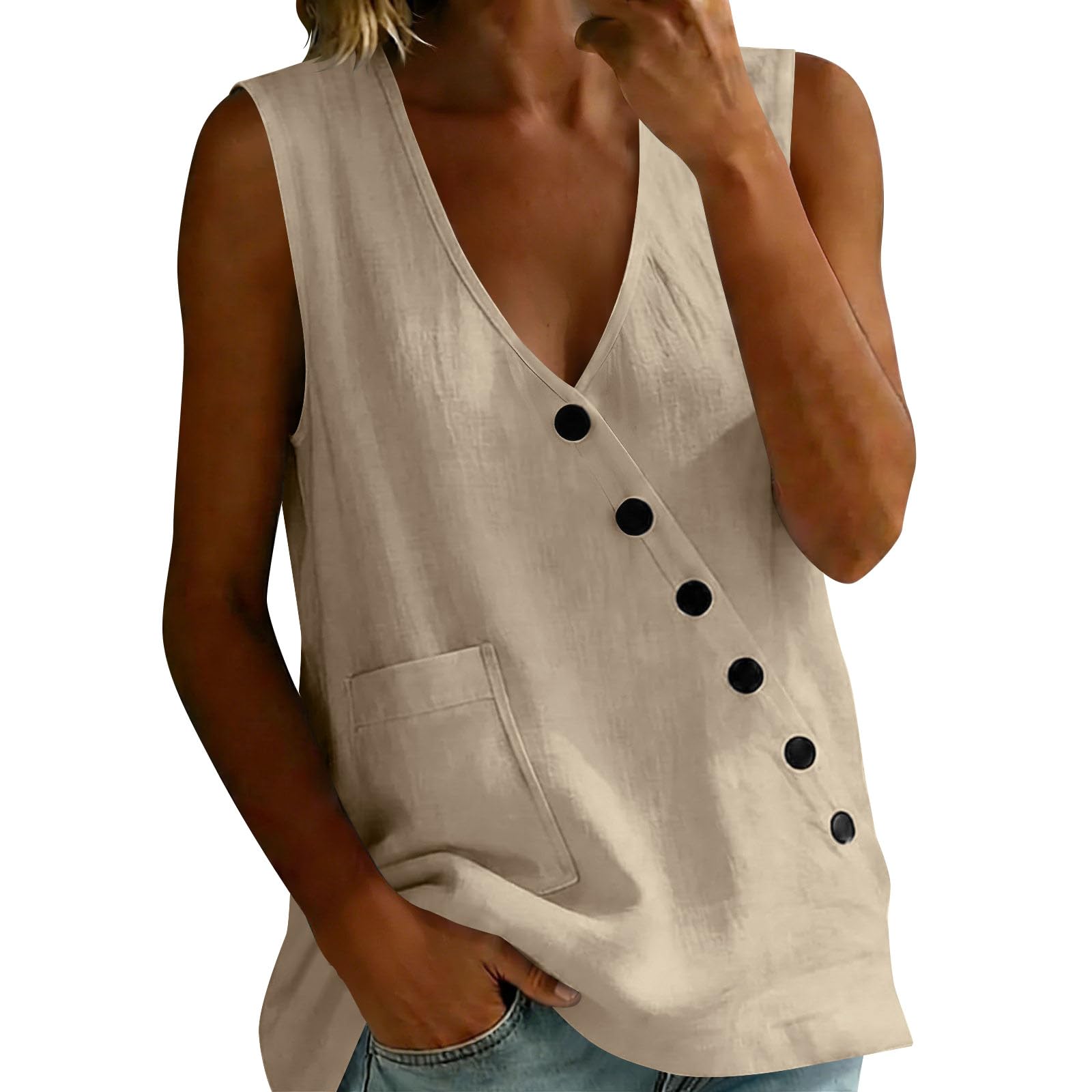 Womens Spring Tops Button Down V Neck Sleeveless Blouse for Summer Shirts for Women Dressy Tops for Women Casual Style M
Womens Spring Tops Button Down V Neck Sleeveless Blouse for Summer Shirts for Women Dressy Tops for Women Casual Style M