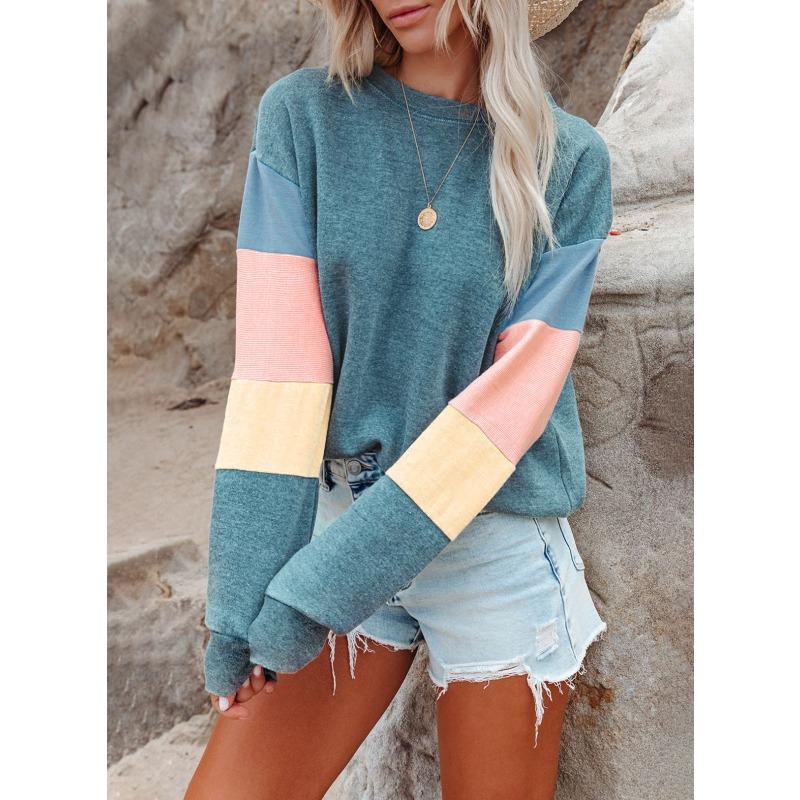 women s Color Block Striped Patchwork Long Sleeve Crew Neck Sweatshirt Casual Loose Fit Pullover Top S синий
women s Color Block Striped Patchwork Long Sleeve Crew Neck Sweatshirt Casual Loose Fit Pullover Top S синий