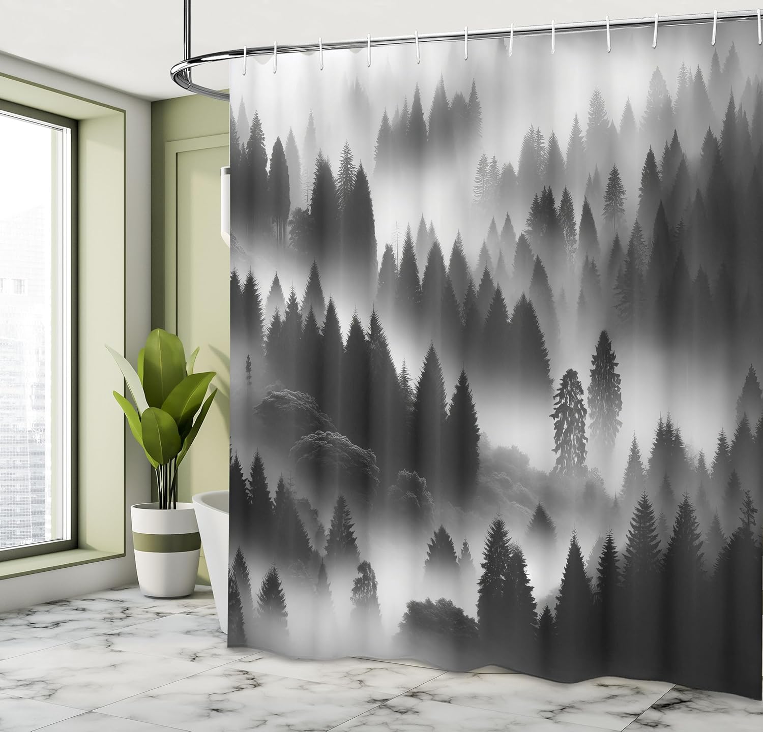 Black And White Shower Curtain, Wild Foggy Landscape Of Misty Mountain Forest With Dense Trees, Cloth Fabric Bathroom W60H190(CM)-1 Pcs
Black And White Shower Curtain, Wild Foggy Landscape Of Misty Mountain Forest With Dense Trees, Cloth Fabric Bathroom W60H190(CM)-1 Pcs