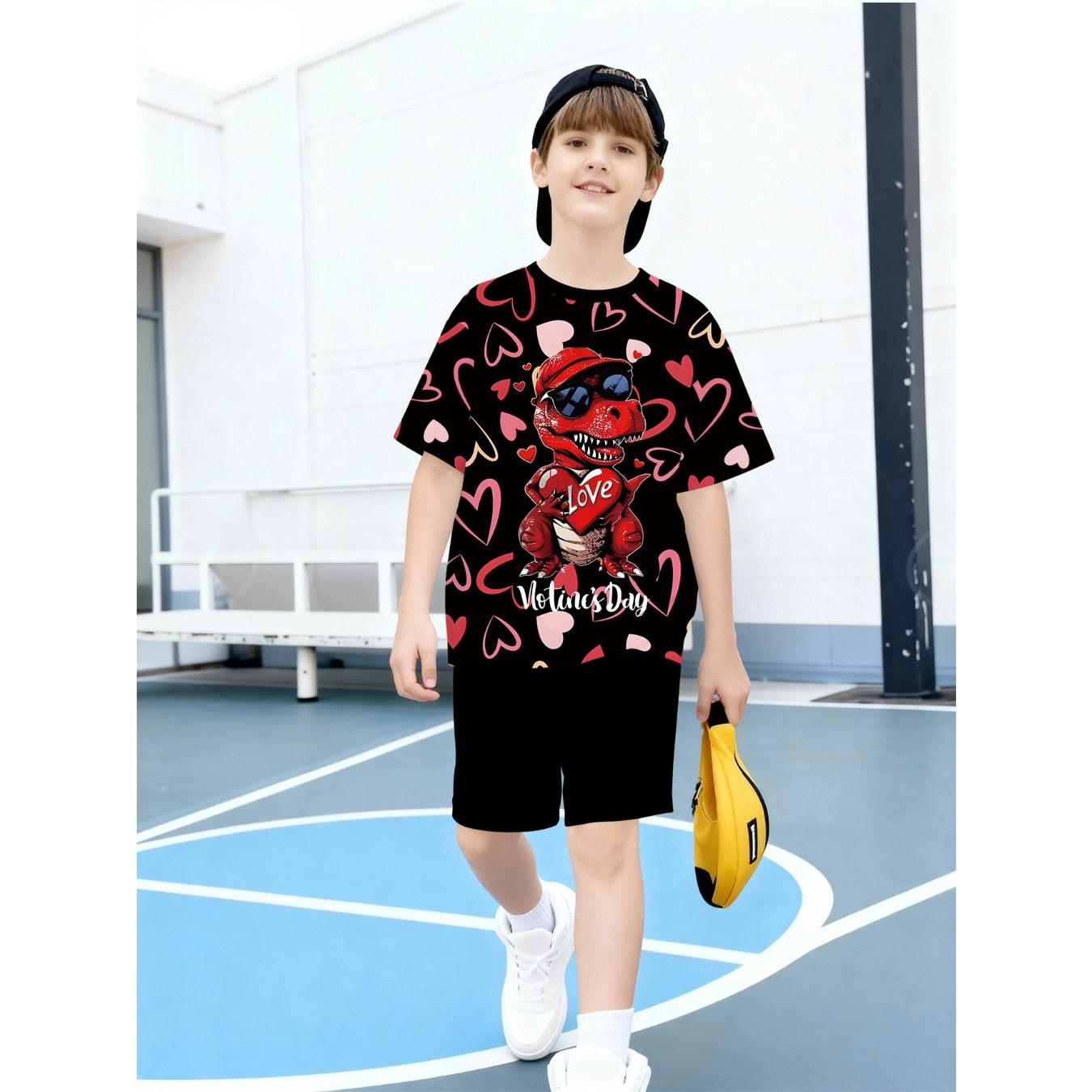 Boys 2-piece set with fashionable cartoon pattern 3D printed summer round neck T-shirt and shorts set, casual 13-14Y
Boys 2-piece set with fashionable cartoon pattern 3D printed summer round neck T-shirt and shorts set, casual 13-14Y