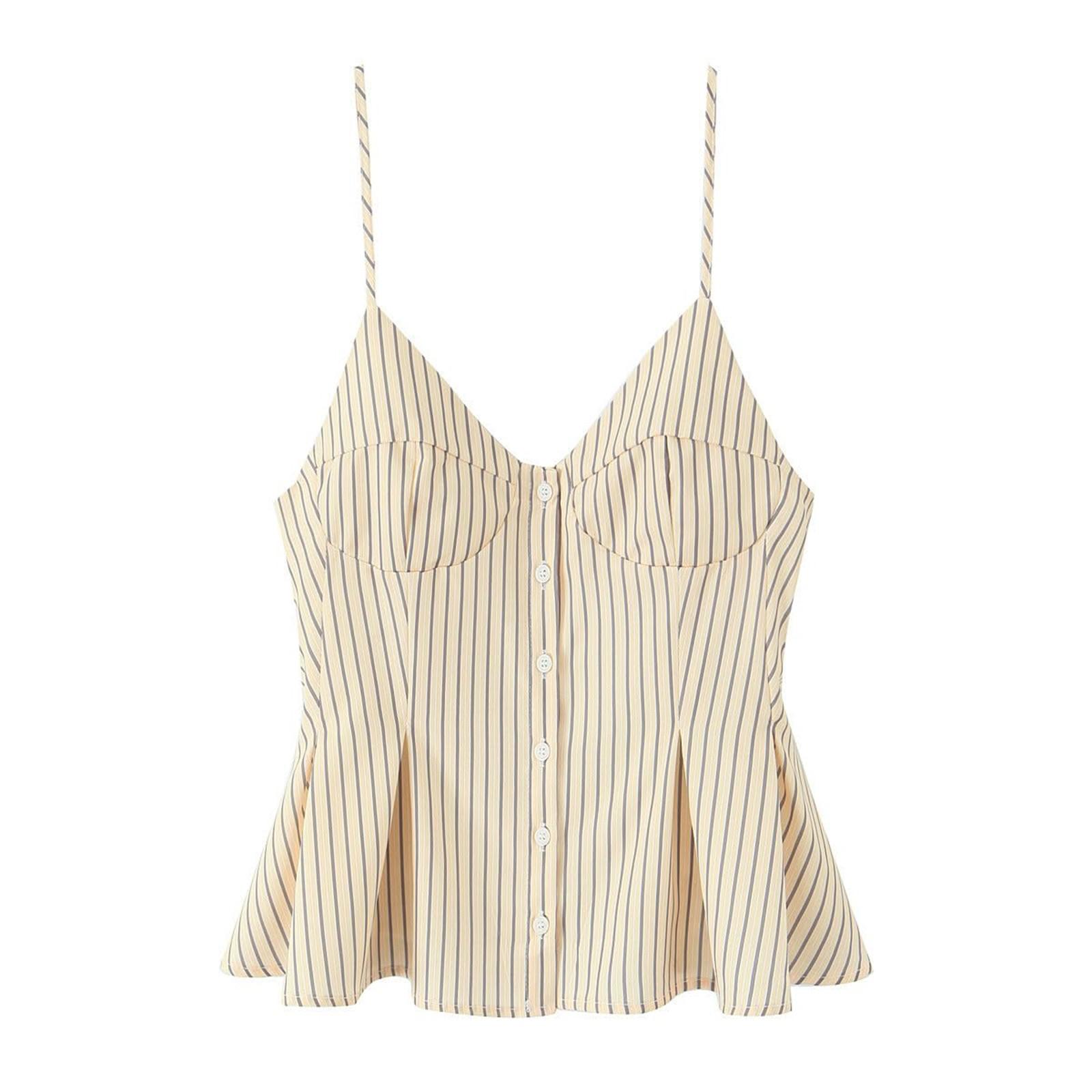 Женский модный сексуальный топ с V-образным вырезом, в полоску, на бретелях, на пуговицах, короткий XS жёлтый
Женский модный сексуальный топ с V-образным вырезом, в полоску, на бретелях, на пуговицах, короткий XS жёлтый