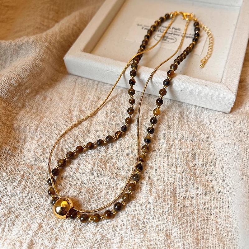 Double Snake Chain Merad Tiger S Eye Beaded Necklace Women S Autumn And Winter Sweater Sweater Chain Real Gold Electroplating Stacked Neck Chain
Double Snake Chain Merad Tiger S Eye Beaded Necklace Women S Autumn And Winter Sweater Sweater Chain Real Gold Electroplating Stacked Neck Chain