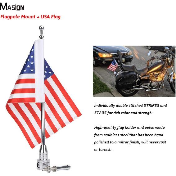 Motorcycle Flagpole Mount & American Flag - 6 x10 Dou-ble Sided USA Flag Stainless Steel 16 Flag Pole Fixed Mount for 1/2 Luggage Rack For Harley
Motorcycle Flagpole Mount & American Flag - 6 x10 Dou-ble Sided USA Flag Stainless Steel 16 Flag Pole Fixed Mount for 1/2 Luggage Rack For Harley
