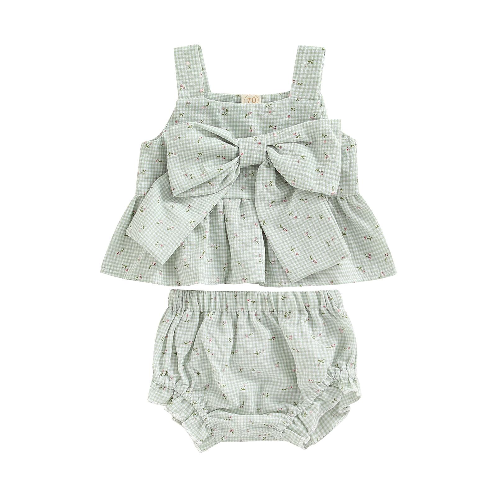 Infant Baby Girl 2 Pcs Outfits Suit Plaid Pattern Floral Printed Bowknot Suspender Tops Shorts Set 12-18 Months зелений
Infant Baby Girl 2 Pcs Outfits Suit Plaid Pattern Floral Printed Bowknot Suspender Tops Shorts Set 12-18 Months зелений