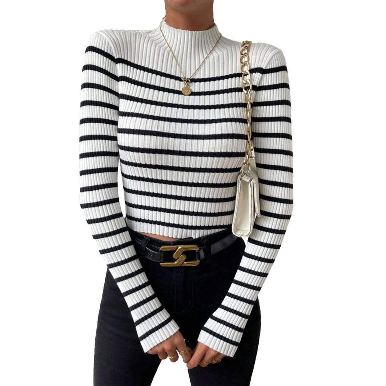 Узкий свитер с воротником-стойкой в полоску, стильный свитер с длинными рукавами и резинкой для осени и зимы, женская одежда M белый
Узкий свитер с воротником-стойкой в полоску, стильный свитер с длинными рукавами и резинкой для осени и зимы, женская одежда M белый