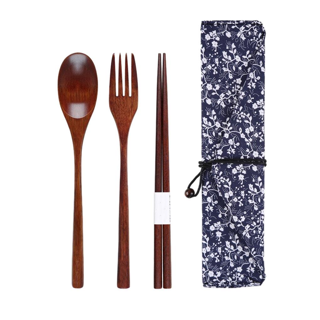 Набор портативных моющихся многоразовых полирующих школьных палочек для еды, вилок, ложек, столовых приборов с сумкой для хранения