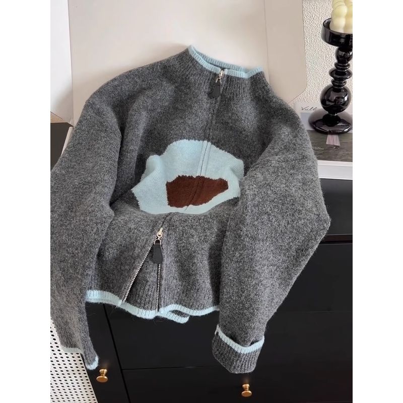 Korean Style Contrast Color Fancy Zipper Knitting Cardigan Fall and Winter Lazy Casual Easiest for Match Preppy Style Soft Glutinous Sweater Outwear Grey XL
Korean Style Contrast Color Fancy Zipper Knitting Cardigan Fall and Winter Lazy Casual Easiest for Match Preppy Style Soft Glutinous Sweater Outwear Grey XL