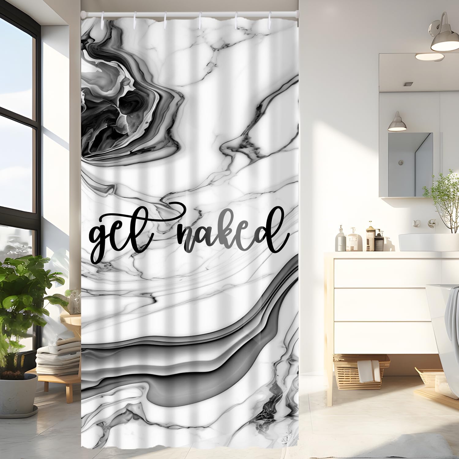 Black And White Shower Curtain Get Naked Shower Curtains, Simple Funny Letters Print Shower Curtain With Hooks Waterproof W60H190(CM)-1 Pcs
Black And White Shower Curtain Get Naked Shower Curtains, Simple Funny Letters Print Shower Curtain With Hooks Waterproof W60H190(CM)-1 Pcs