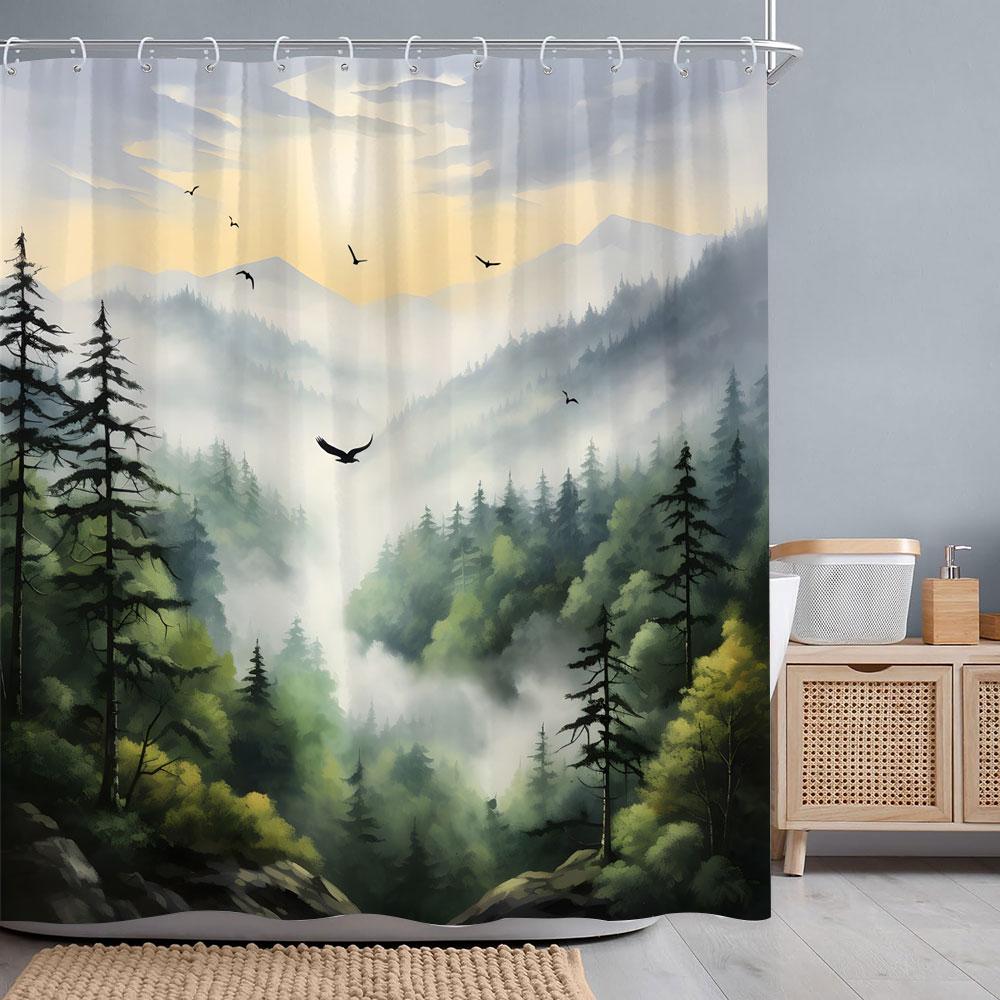 Misty Forest Watercolour Shower Curtain Geese Faraway Mountain Nature Landscape Fabric Shower Curtains Bathroom Decor With Hooks W60H190(CM)-1 Pcs
Misty Forest Watercolour Shower Curtain Geese Faraway Mountain Nature Landscape Fabric Shower Curtains Bathroom Decor With Hooks W60H190(CM)-1 Pcs