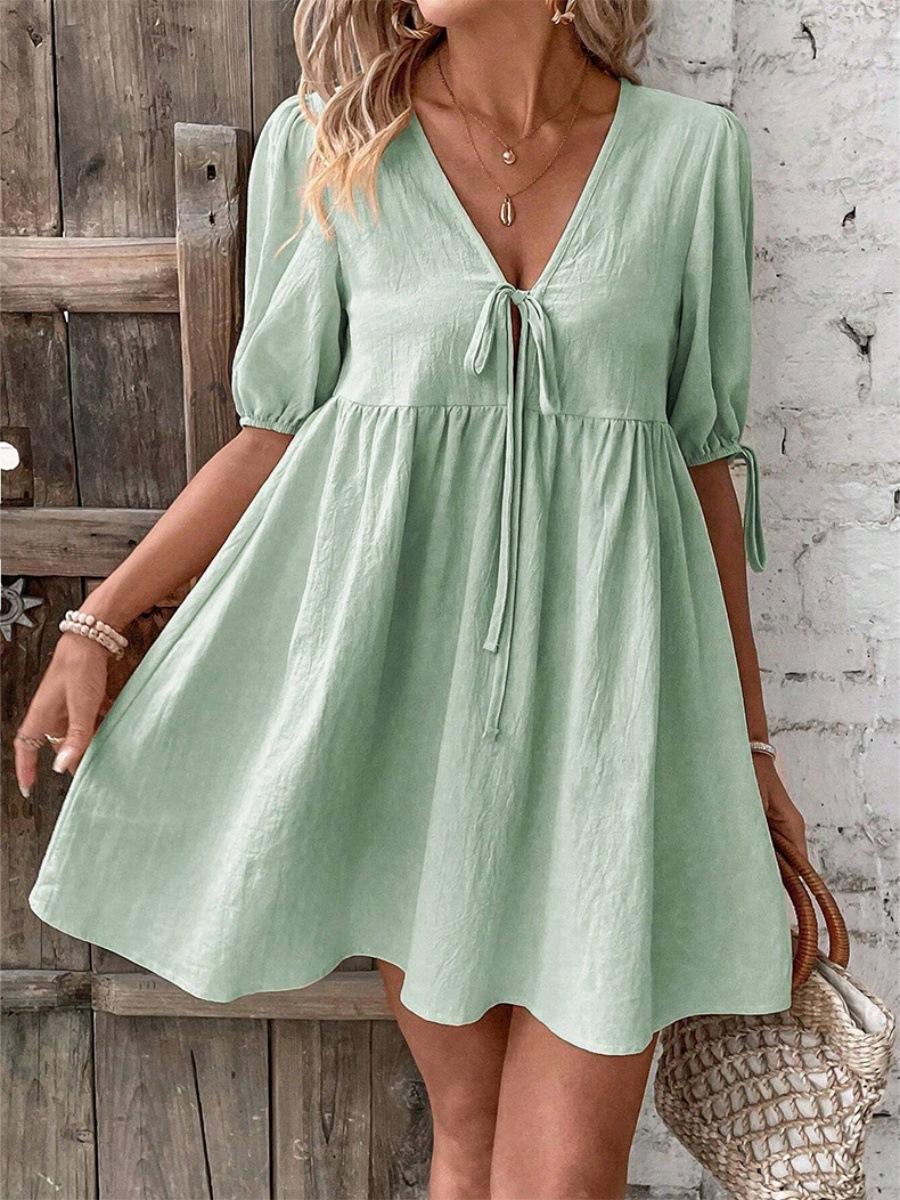 New elegant loose pure cotton deep V-neck design sense A pendulum dress women XL світло-зелений колір
New elegant loose pure cotton deep V-neck design sense A pendulum dress women XL світло-зелений колір