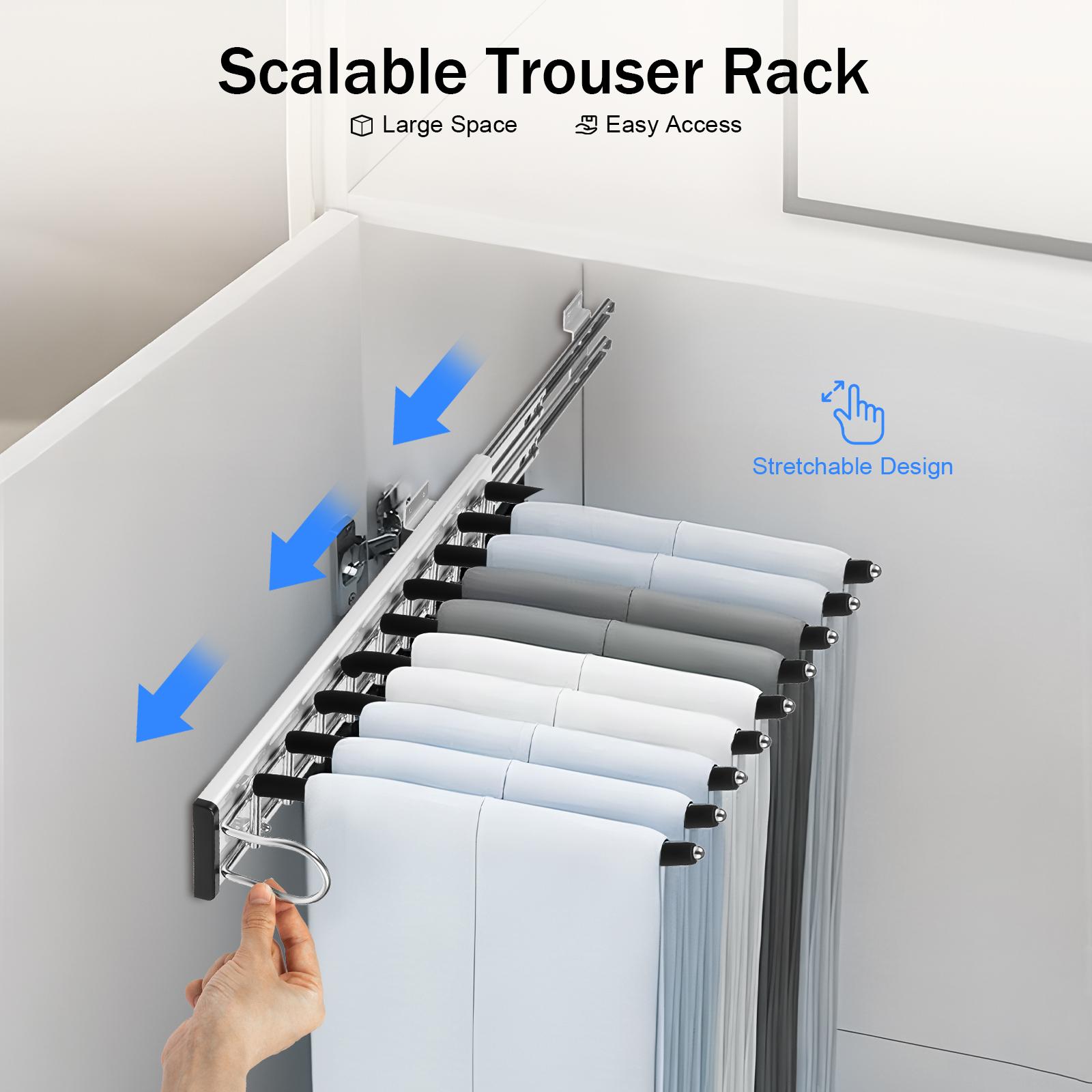 Black Single Row Trouser Hanger, Pull-Out Left-Side Installation Trousers Rack, with 9 Hanging Rods, Scalable Trouser Hangers
Black Single Row Trouser Hanger, Pull-Out Left-Side Installation Trousers Rack, with 9 Hanging Rods, Scalable Trouser Hangers
