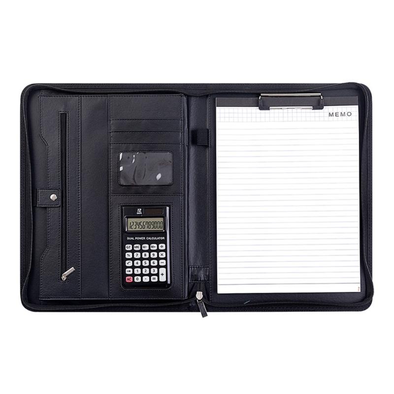 Leather Conference Folder Zippered Business Document Case with 12 Digit Calculator Clipboard Notepads and Card Slots чорний
Leather Conference Folder Zippered Business Document Case with 12 Digit Calculator Clipboard Notepads and Card Slots чорний