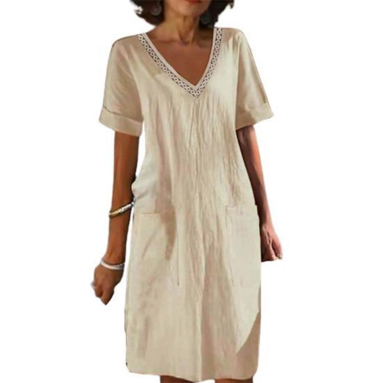 Summer Casual Dress V Neck Short Sleeves High Waist Midi Loose Knee Length Daily Wear Solid Color with Side Pockets 2XL абрикосовий
Summer Casual Dress V Neck Short Sleeves High Waist Midi Loose Knee Length Daily Wear Solid Color with Side Pockets 2XL абрикосовий