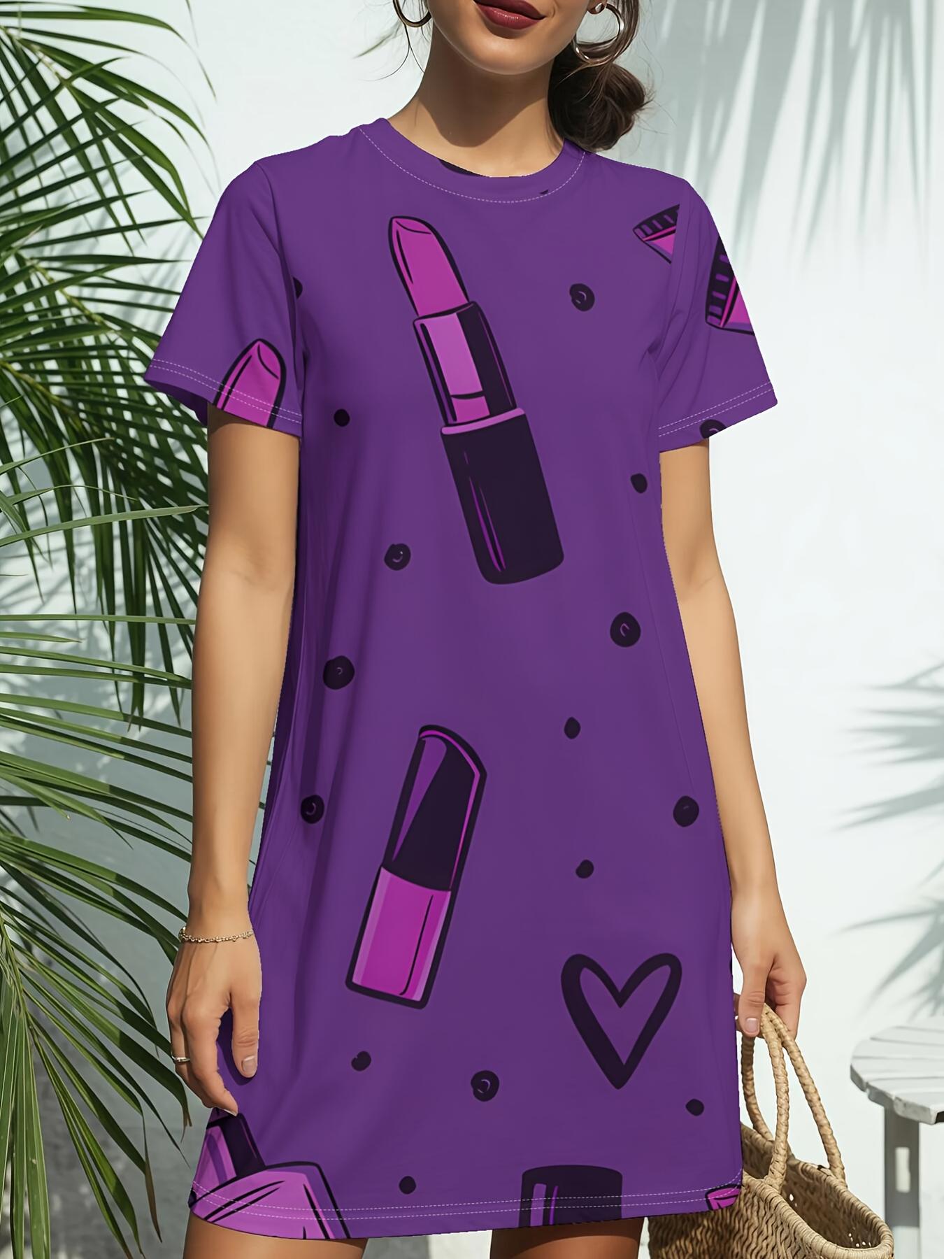 Purple Lipstick PrintNew Women s Round Neck Short Sleeve T-Shirt Dress. American Style Trend Digital Printing. Casual and Versatile for Spring and Sum XL дубильна кора
Purple Lipstick PrintNew Women s Round Neck Short Sleeve T-Shirt Dress. American Style Trend Digital Printing. Casual and Versatile for Spring and Sum XL дубильна кора