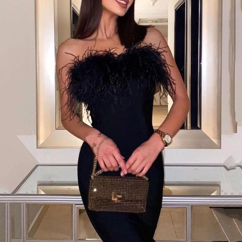 Spring new women s clothing Spice Girls feather tube top dress hip temperament couter tight dress XXL чорний
Spring new women s clothing Spice Girls feather tube top dress hip temperament couter tight dress XXL чорний