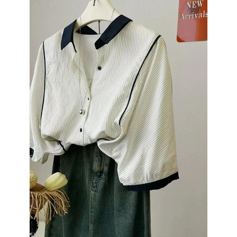 Korean Style Contrast Striped Short-sleeved Shirt for Women Summer Age-reducing Breathable Loose Splicing Shirt 4XL білий
Korean Style Contrast Striped Short-sleeved Shirt for Women Summer Age-reducing Breathable Loose Splicing Shirt 4XL білий