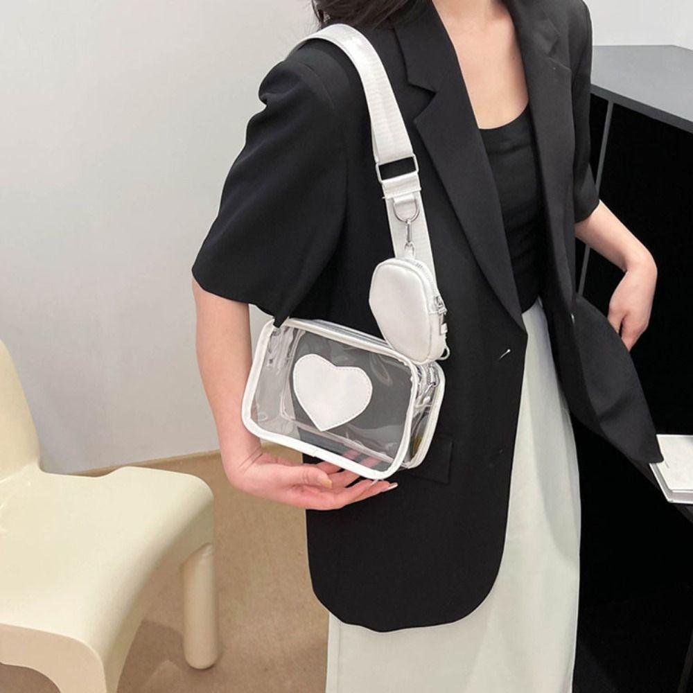 Водонепроницаемая прозрачная сумка через плечо из ПВХ Love PVC Bag Повседневная прозрачная сумка через плечо для женщин чёрный