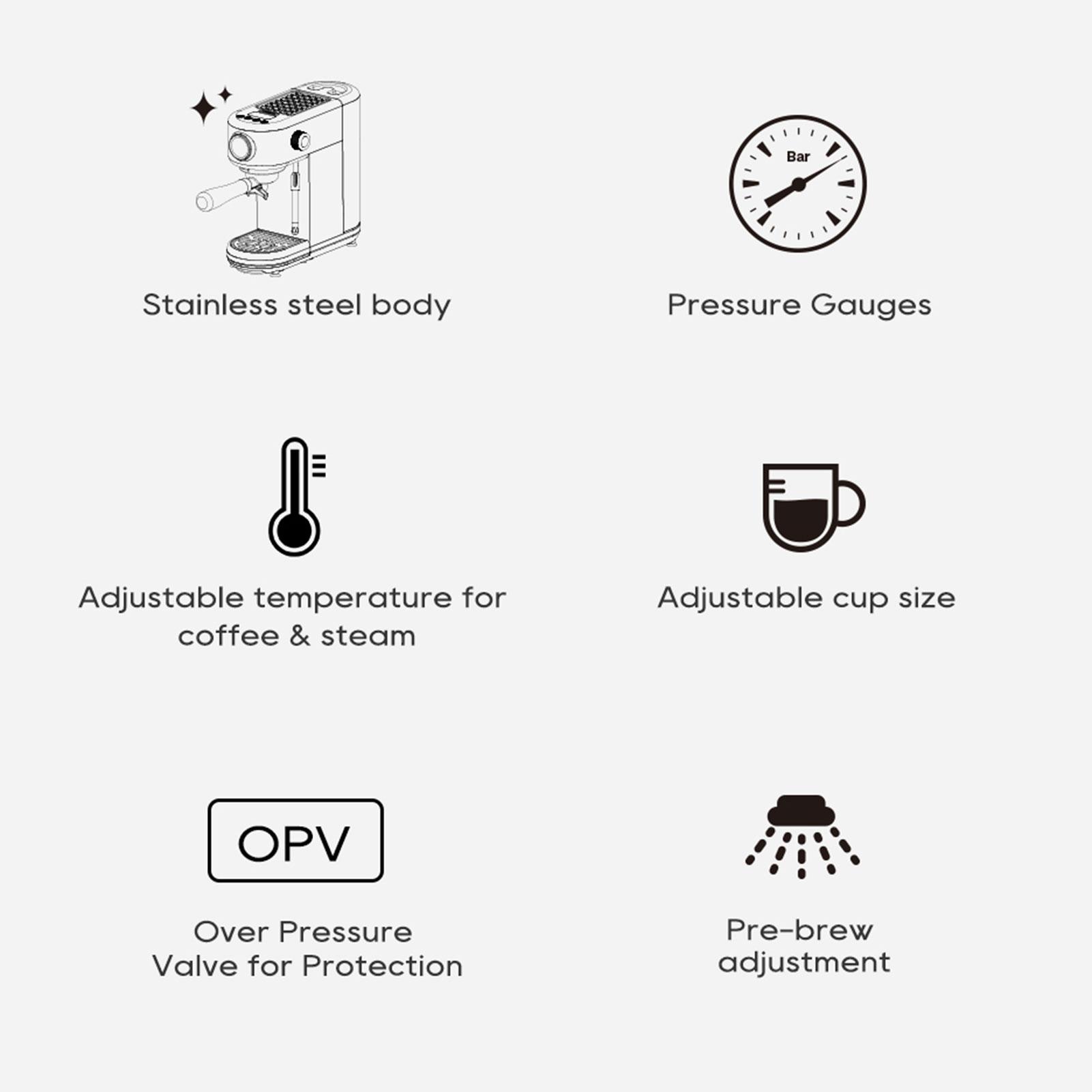 Полуавтоматическая кофемашина из нержавеющей стали 20 бар с двойным бойлером, кофеварка, паровой капучинатор с 10-мм паровой трубкой AU Version
Полуавтоматическая кофемашина из нержавеющей стали 20 бар с двойным бойлером, кофеварка, паровой капучинатор с 10-мм паровой трубкой AU Version