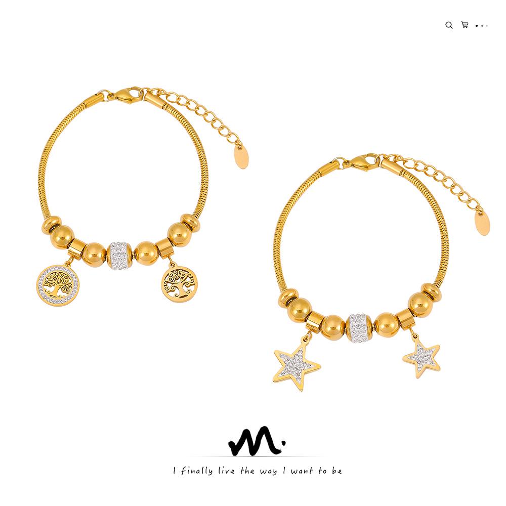 Элегантный минималистичный браслет-цепочка «Змеиная кость» с подвеской «Древо жизни», звездой, луной и бриллиантами из титановой стали 
Элегантный минималистичный браслет-цепочка «Змеиная кость» с подвеской «Древо жизни», звездой, луной и бриллиантами из титановой стали