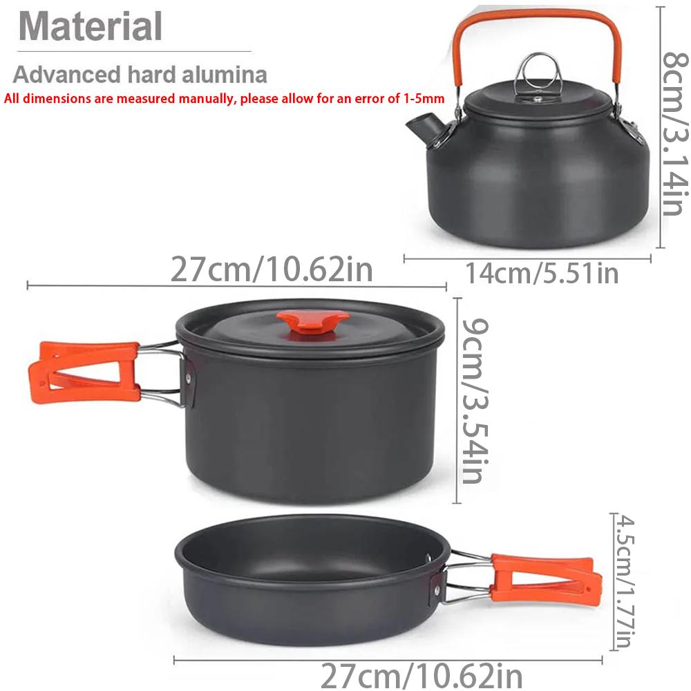 Outdoor camping cooking pot set made of hard aluminum alloy camping cookware, hiking tableware, single person cooking teapot set
Outdoor camping cooking pot set made of hard aluminum alloy camping cookware, hiking tableware, single person cooking teapot set