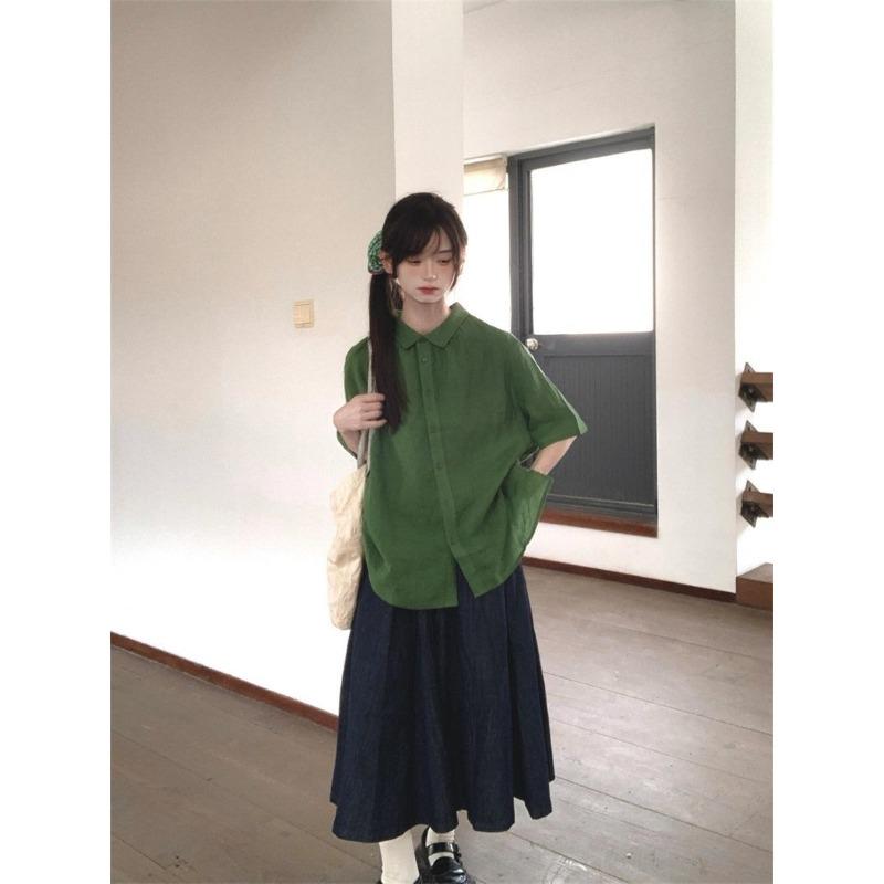 Green Women s Short Sleeved Shirts Japanese Sweet Casual Button Bloues Loose Simple Versatile Ladies Tops S зелёный
Green Women s Short Sleeved Shirts Japanese Sweet Casual Button Bloues Loose Simple Versatile Ladies Tops S зелёный