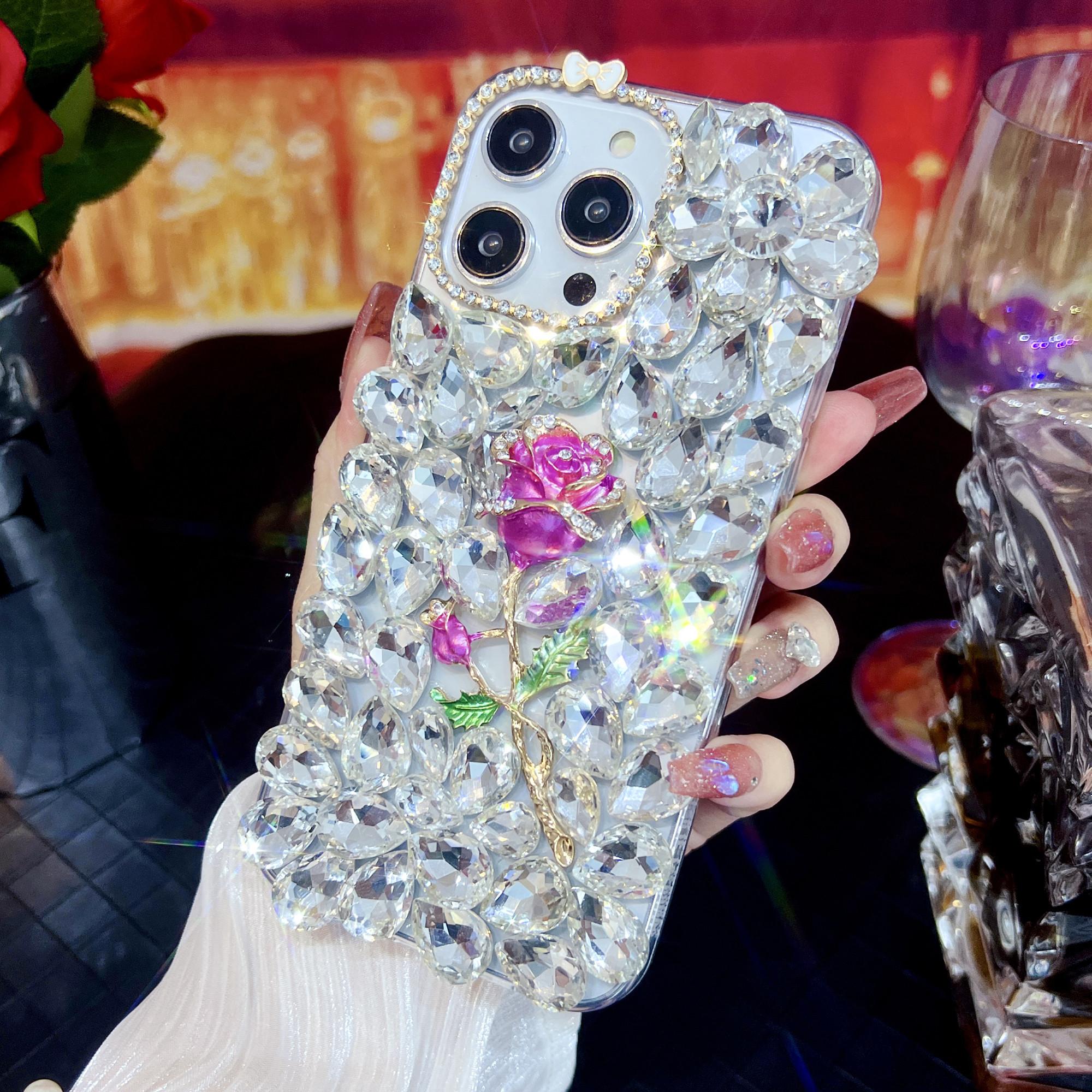 For iPhone 15 Pro Case Glass Rhinestone Rose Shape Decor TPU Phone Back Cover A 
For iPhone 15 Pro Case Glass Rhinestone Rose Shape Decor TPU Phone Back Cover A