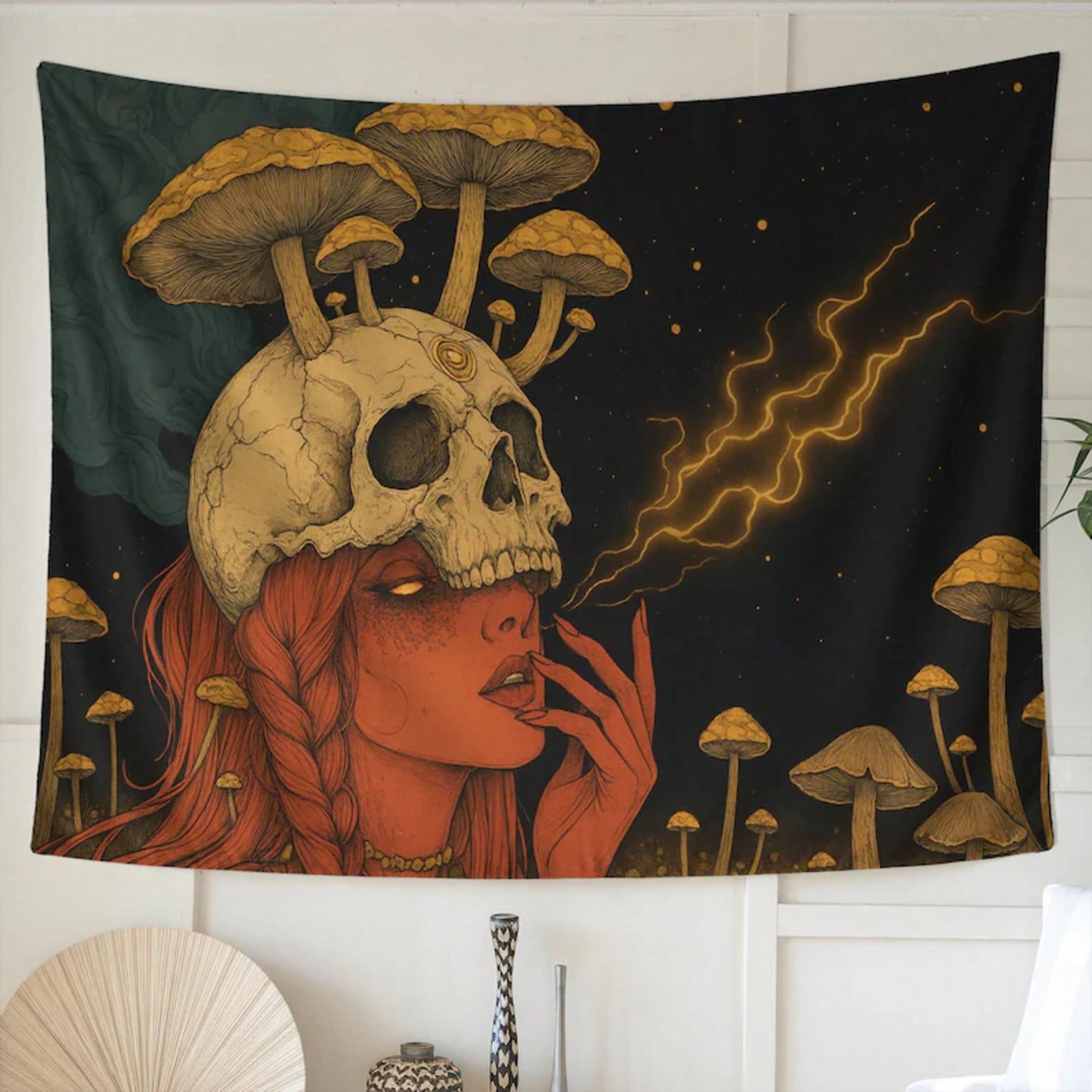 Skeleton Girl Tapestry Gothic Mushroom Red Hair Cosmic Design Dark Bohemian Wall Decor for Room 74x94cm(29x37in)
Skeleton Girl Tapestry Gothic Mushroom Red Hair Cosmic Design Dark Bohemian Wall Decor for Room 74x94cm(29x37in)