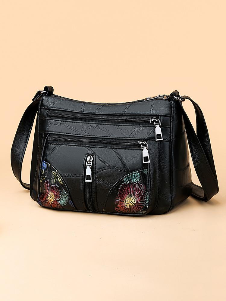 Китайская женская сумка для мамы нишевая текстура мягкая кожа женская сумка универсальная модная большая вместимость на плечо сумка-мессенджер сумка для свекрови чёрный