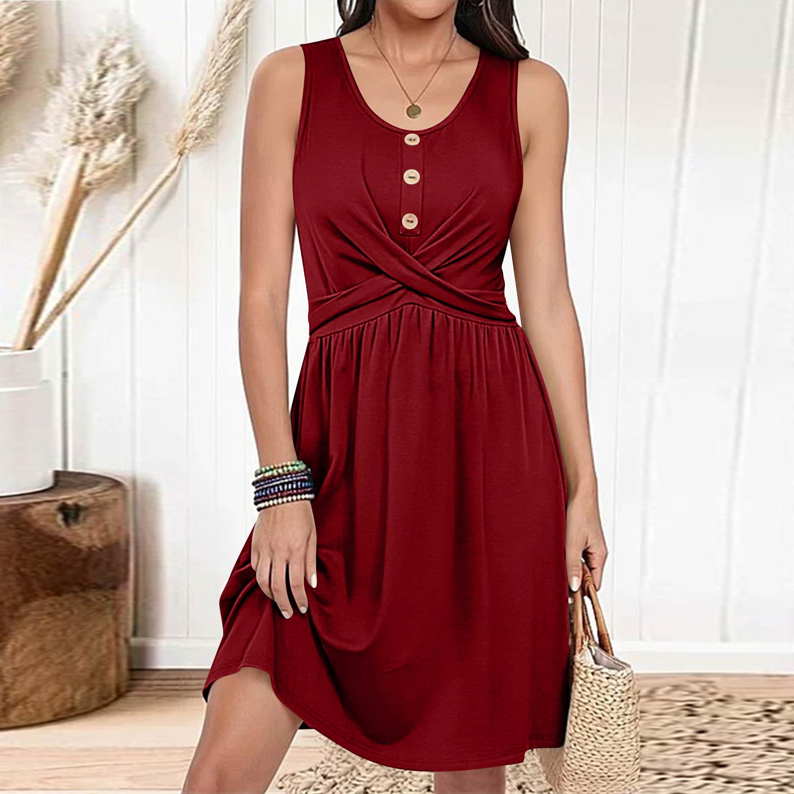 Women s Casual Fashion Dress Round Neck Sleeveless Fitted Dress XL винний
Women s Casual Fashion Dress Round Neck Sleeveless Fitted Dress XL винний